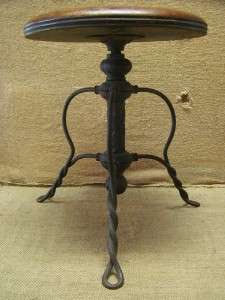 Vintage Cast Iron & Wood Stool Antique Table Stand Old  