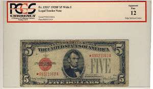 1928 F LEGAL TENDER STAR NOTE FIVE $ 5 FR.1531* PCGS 12  