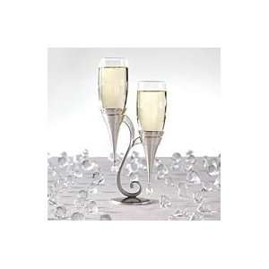 Exclusively Weddings Heart Jewel Toasting Flutes and Silver Holder Set