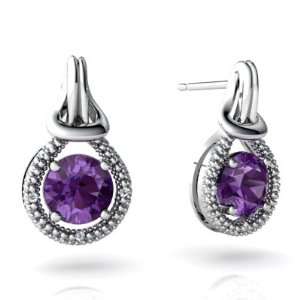  14K White Gold Round Genuine Amethyst Love Knot Earrings Jewelry