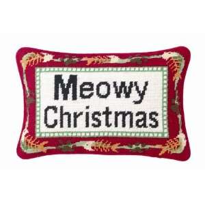   Cat Merry Christmas Wool Needlepoint Throw Pillow