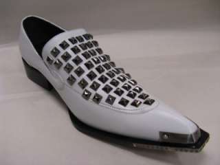 New White Mens Fiesso Leather Slipon with Metal Studs and Metal Tip 