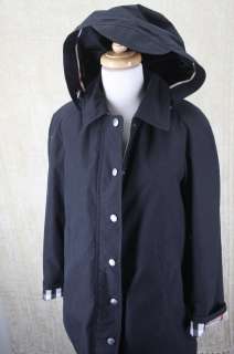 Burberry Brit Hattingly Womens Black Hooded Raincoat size 6 Petite NWT 