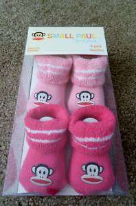 Small Paul Frank pink 2 pairs cotton booties 12M  