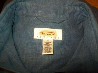Talbots dress blue linen rayon short sleeves size 2P  