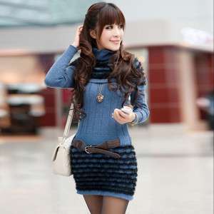   WomenS Attractive Charming Knitwear Stripes Sweater Dresses & Belt