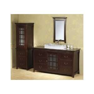 Bathroom Vanity Set W/ Ceramic Vessel Sink, Wood Counter, Linen Tower 