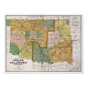  Indian Territory OK Map 1892 Poster