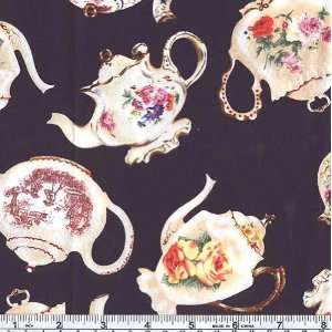 45 Wide Tea Time Navy Fabric By The Yard Arts, Crafts 