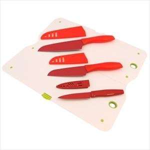  3 Pc Knife Set w/ Cutting Board (Red)