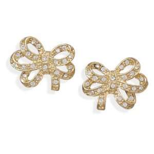  14K Gold Plated Crystal Bow Fashion Earrings Jewelry