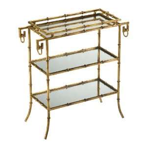  Hollywood Regency Gold Leaf Gilt Bamboo Serving Tray Table 