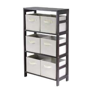 Capri 3 Section M Storage Shelf With 6 Foldable Beige Fabric Baskets 