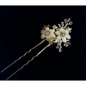 Wedding Hair Pin Flower Leaves Rhinestone Crystals Pearl   Ideal for 