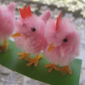 Vintage Chenille Easter Chicks ~ Old Store Stock ~ Pink