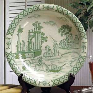 V164   Green Lake Scene Porcelain Plate with Wood Stand  