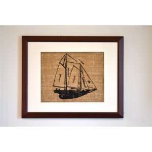  Nautical Schooner Burlap Wall Decor, Wall Art, Frame 