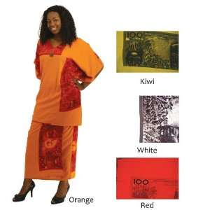  Money Print Kaftan Skirt Set   Orange 