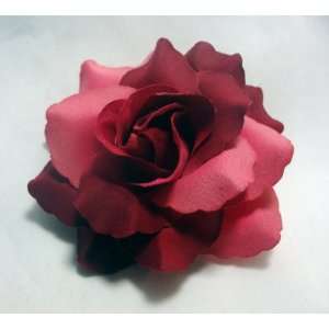  Burgundy and Mauve Rose Hair Flower Clip Pin and Pony Tail 