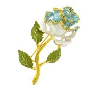  24k Gold Plated Swarovski Crystal Enamel White Rose Pin 