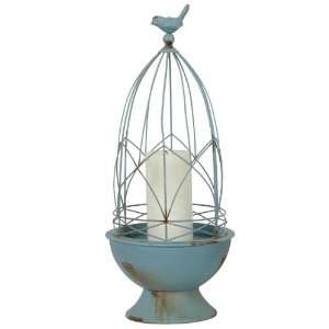  Faded Blue Wire Cage Candleholder   18.5h x 8d, Faded 