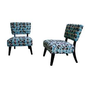 Wholesale Interiors Turquoise and Brown Pattered Fabric Club Chairs 