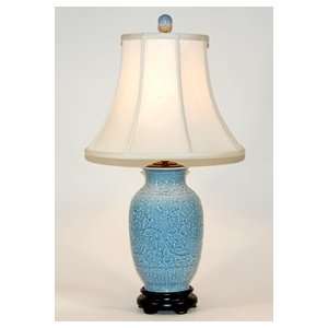  Traditional Soft Blue Embossed Porcelain Table Lamp