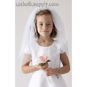  Girls First Holy Communion Veil Face Framer Crystal and 