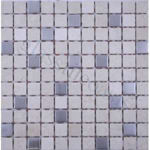  Brushed Stainless Steel and Beige Marble Square Mix 1 x 1 