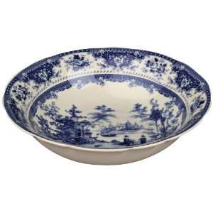  Blue and White Toile Pattern Porcelain Round Serving Bowl 