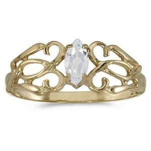  Marquise Cut White Topaz Filigree Ring Antique Style 14k 