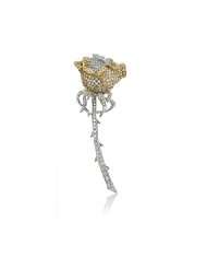 Diamond 18k White & Yellow Gold Antique Style Rose Brooch Pin(3.31ct)