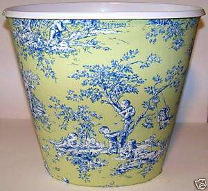 NEW BLUE TOILE ON LIME GREEN WASTEBASKET TRASH CAN  