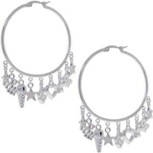  Rocawear Silver Tone Charm Hoop Earrings Jewelry