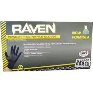 Raven PF Black Nitrile Gloves   X Large, Case of 10 Boxes 