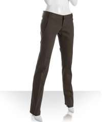   brown cotton blend straight leg pants  