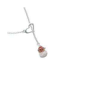  Santa Face with Curly Beard Heart Lariat Charm Necklace 