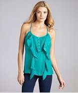 Wyatt jungle green sateen pleated ruffle blouse style# 317146102
