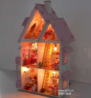 3D LED light21wooden dream dollhouse 6rooms&furnitures  