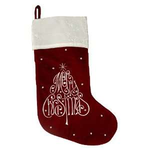17.5 Red Merry Christmas Holiday Stocking with Gem & Pearl Accents