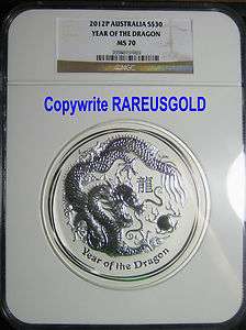 2012 P Year of the Dragon $30 1 Kilo silver coin graded by NGC MS70 
