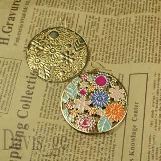 Vintage Flower color hollow out round earrings [zfi]  