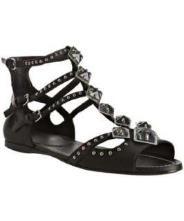 Miu Miu black leather jeweled studded flat sandals   