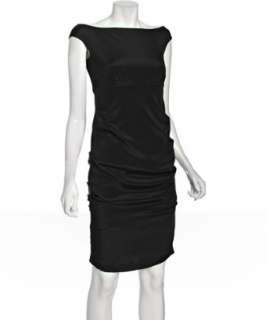 style #309543001 black stretch silk boat neck dress