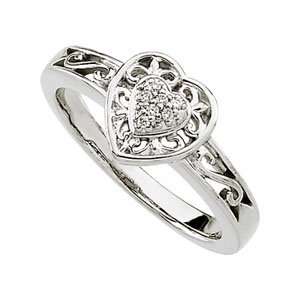  14k White Gold Diamond Heart Filigree Ring .04ct   Size 6 