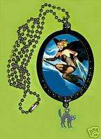 DIY Necklace Pinup Witch w/ Halloween Cat Charm Goth  