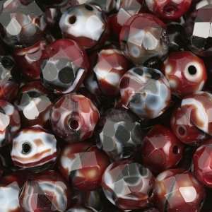  Fire Polished Glass Round Beads 8mm RED BLACK (25)