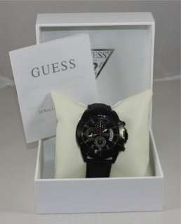 GUESS U16528G1 Mens Chronograph Black Leather Strap Watch NEW  
