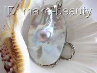   big 55X36mm baroque gray south sea mabe pearl necklace Pendant  