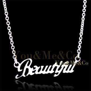 18K White Gold EP Beautiful Words Pendant Necklace  